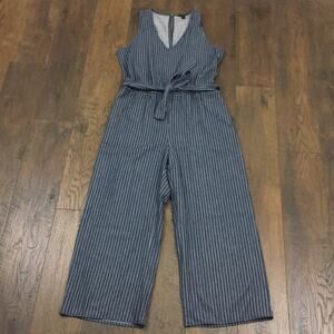 Anthropologie Drew Navy/White Striped Sleeveless Tie-Waist Jumpsuit